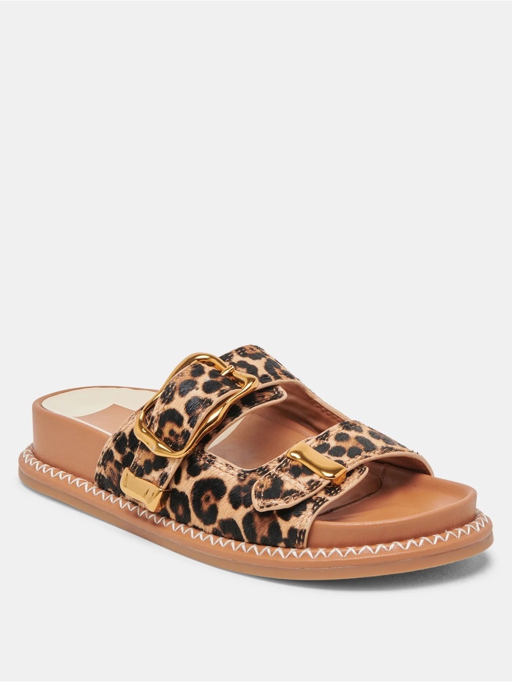 Dolce Vita Leopard Print Double Buckle Slide Sandal - Tan/Black